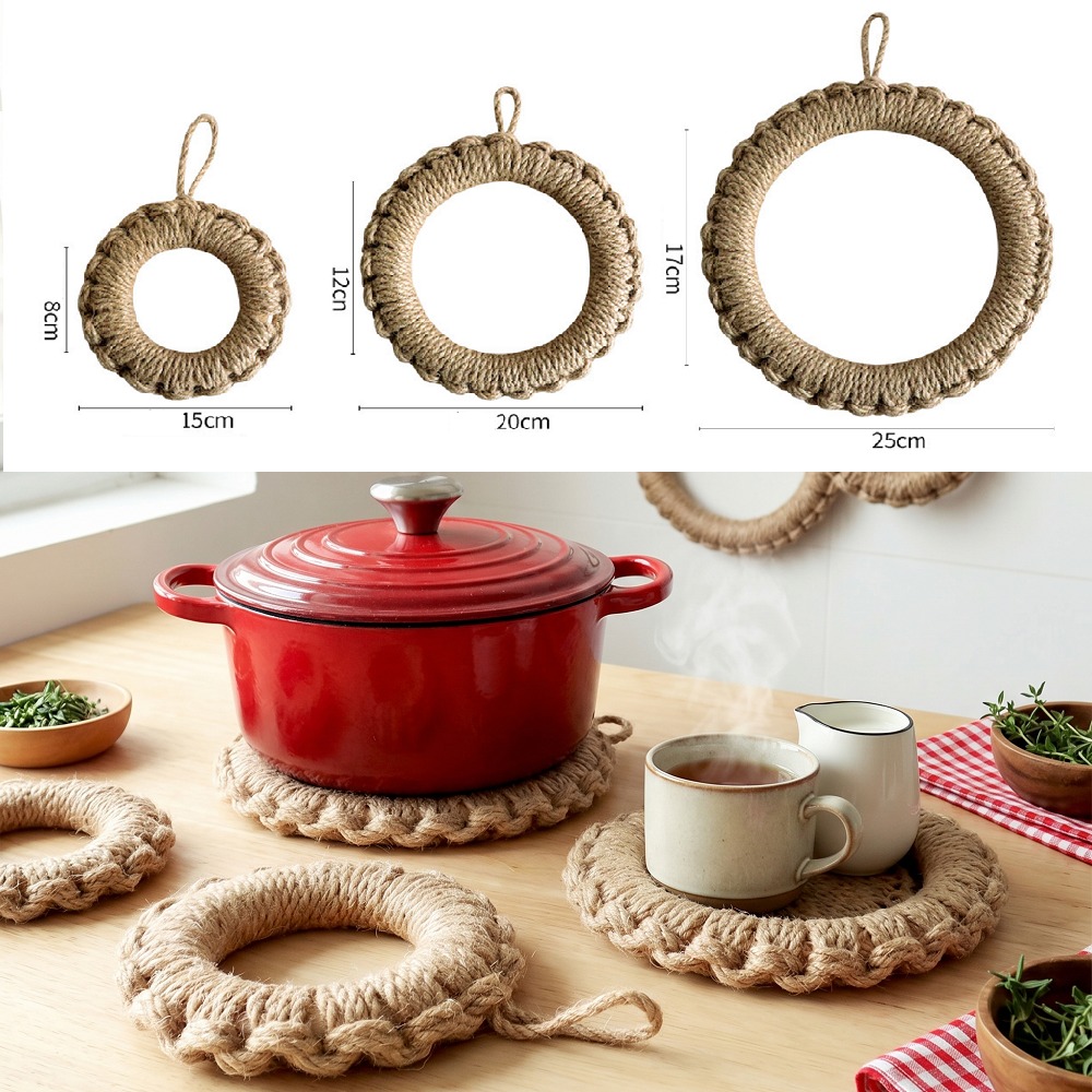 Cast Iron Tetsubin - 2Pcs Rustic Jute Woven Trivets Boho
