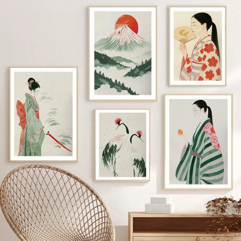Japanese Lifestyle And Traditions - Mount Fuji & Crane Japanese Wall